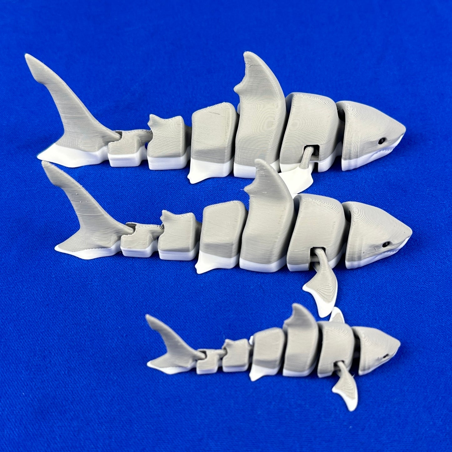 Shark Family – Hand-Finished Set of Three - 3D Printed and Articulated
