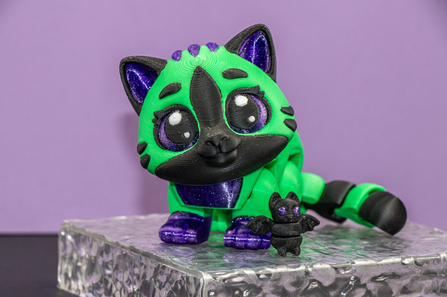 Moon-Eyed Cat – Gothic Color Edition with Micro Bat Companion – Custom Orders Welcome