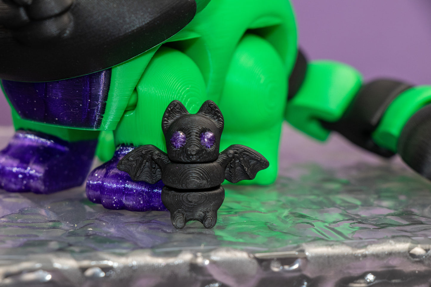 Moon-Eyed Cat – Gothic Color Edition with Micro Bat Companion – Custom Orders Welcome