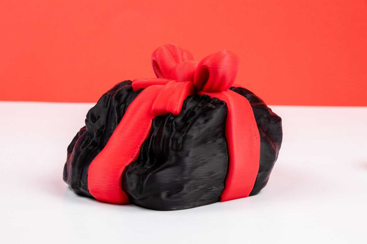 3D Printed Lump of Coal with Red Ribbon – Festive Desk Decor – Customization Available