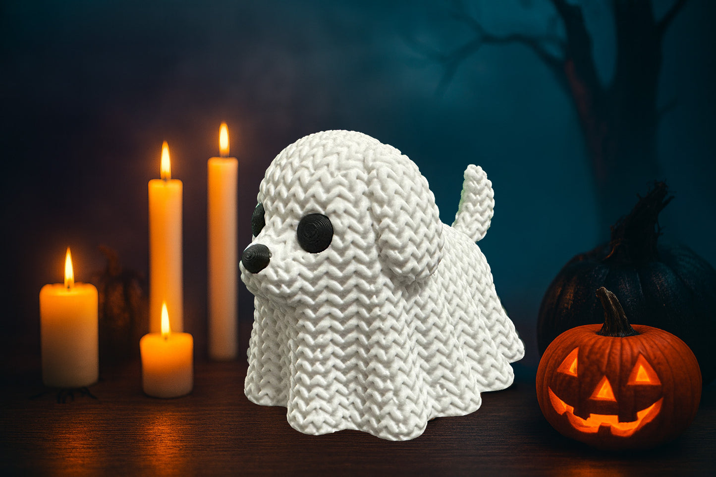 Ghost Dog – Crochet-Style 3D Printed Figure – Customization Available!