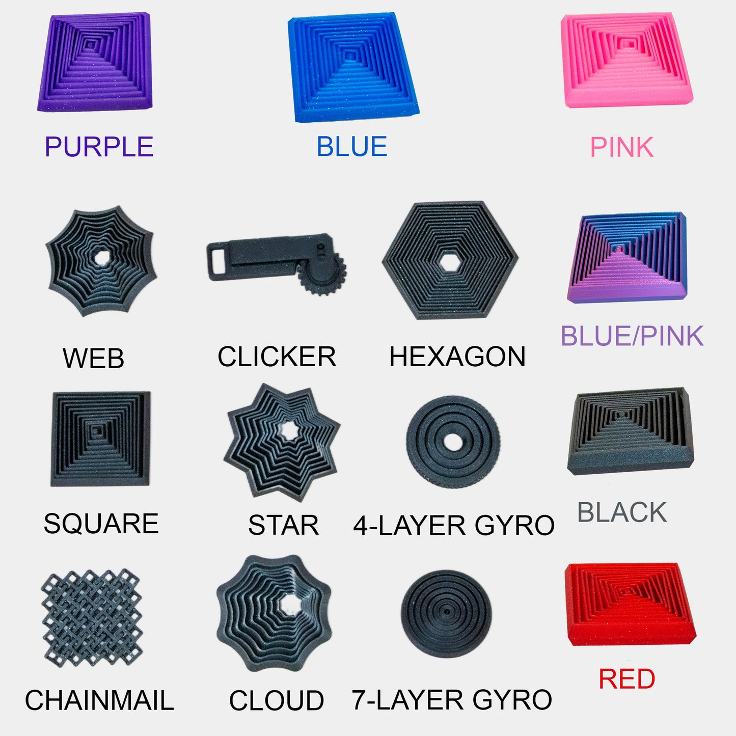 Articulated Desk Fidgets – 3D Printed Collectible Designs in Multiple Shapes & Colors