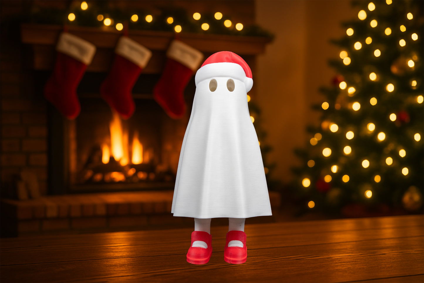3D Printed Christmas Ghost – Festive Holiday Decor with Sit/Stand Display Options