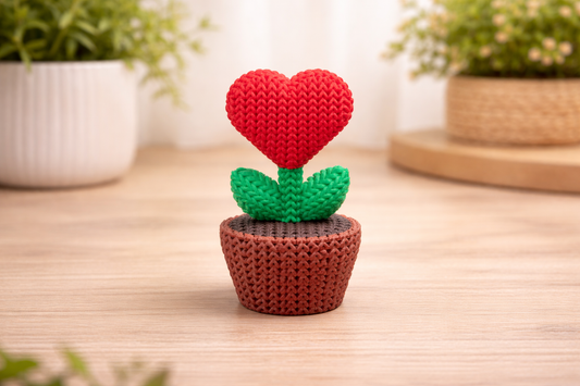 Crochet-Style Heart Plant Decor – 3D Printed Desk or Shelf Display