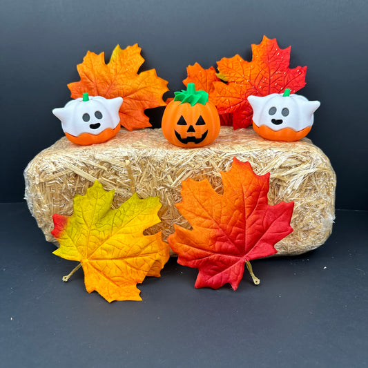 Halloween Ghost and Jack-O'-Lantern Decor Set - 3D Printed Fun for Home (2 Ghost, 1 Jack-O'-Lanterns)