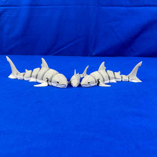 Shark Family – Hand-Finished Set of Three - 3D Printed and Articulated