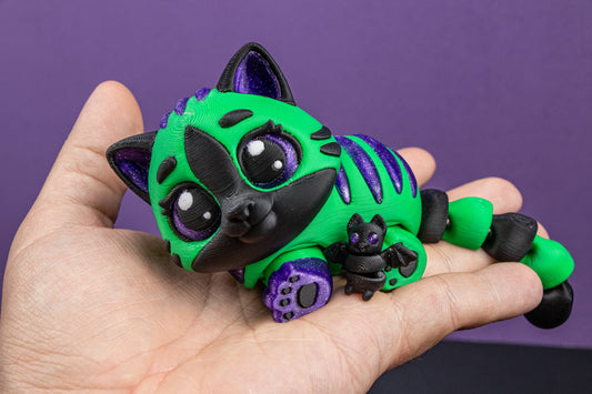 Moon-Eyed Cat – Gothic Color Edition with Micro Bat Companion – Custom Orders Welcome