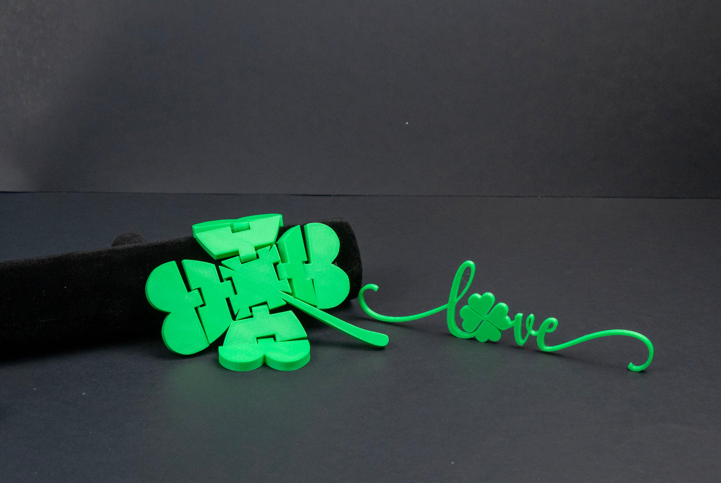 Lucky in Love Decor Set – Articulated Four Leaf Clover Fidget & Love Sign – Customization Available