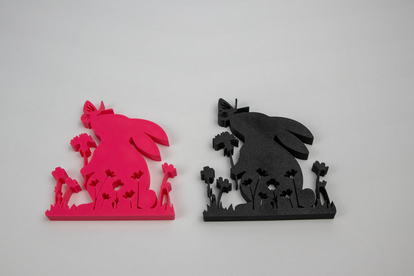 Spring Bunny Silhouette Decor – Butterfly & Floral Easter Display – 3D Printed in Pink or Black