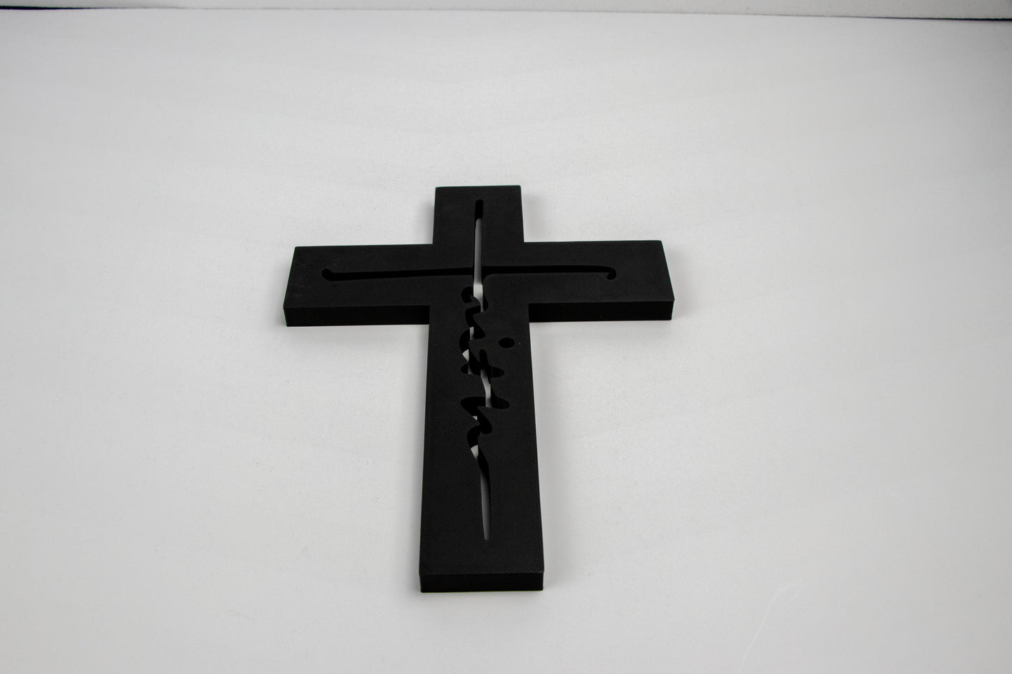Faith Cross Decor – Hollow Script Cross – 3D Printed Christian Display – Custom Colors Available