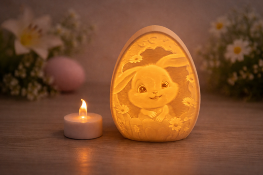 Glowing Bunny Egg Tea Light Holder – Easter Bunny Luminary Decor – Includes LED Tea Light