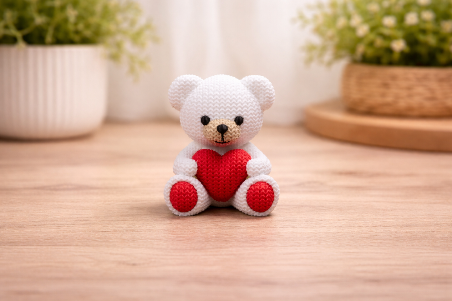 Crochet-Style Bear with Heart – 3D Printed Decor