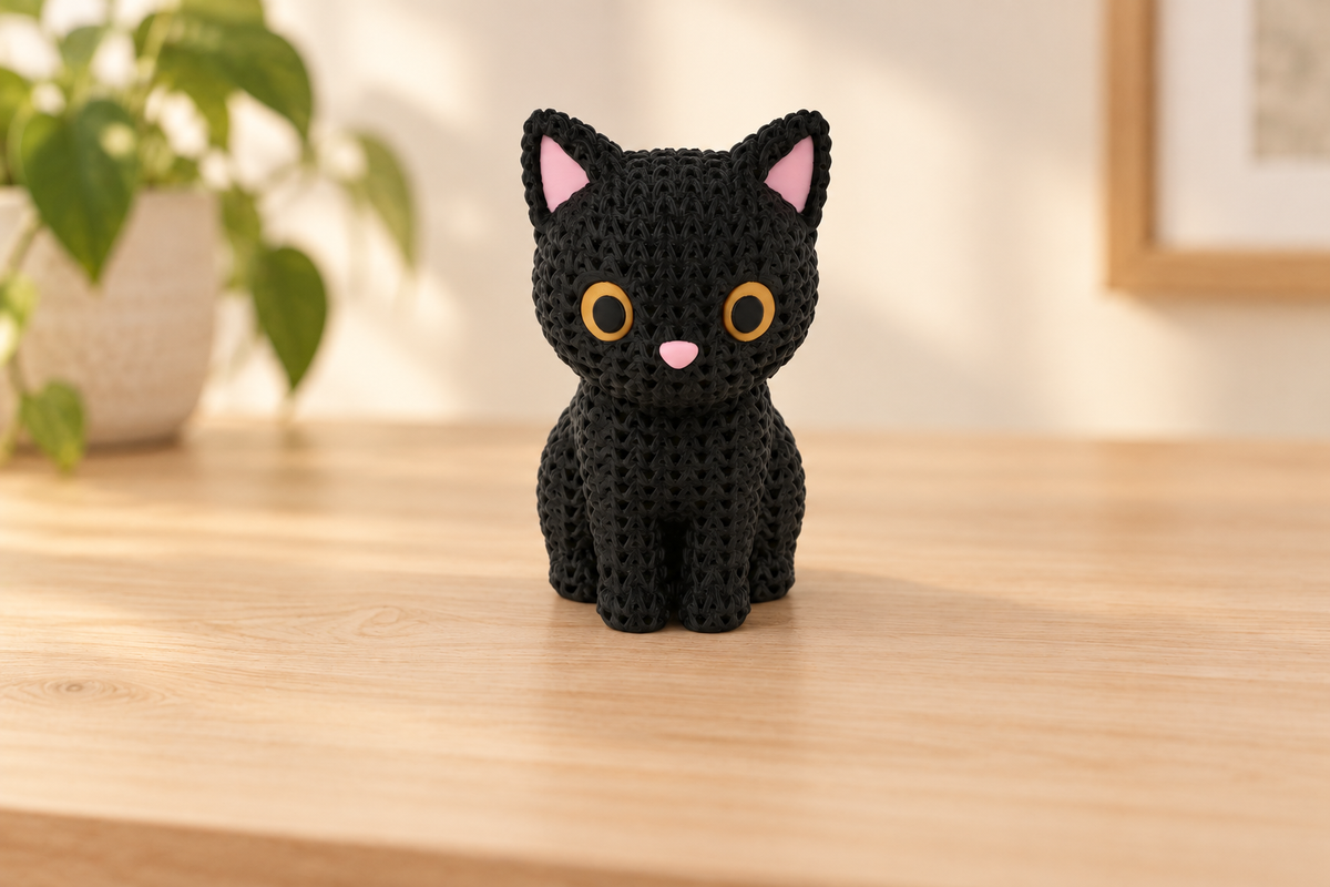 Whiskers the Cat – Crochet-Style 3D Printed Figure