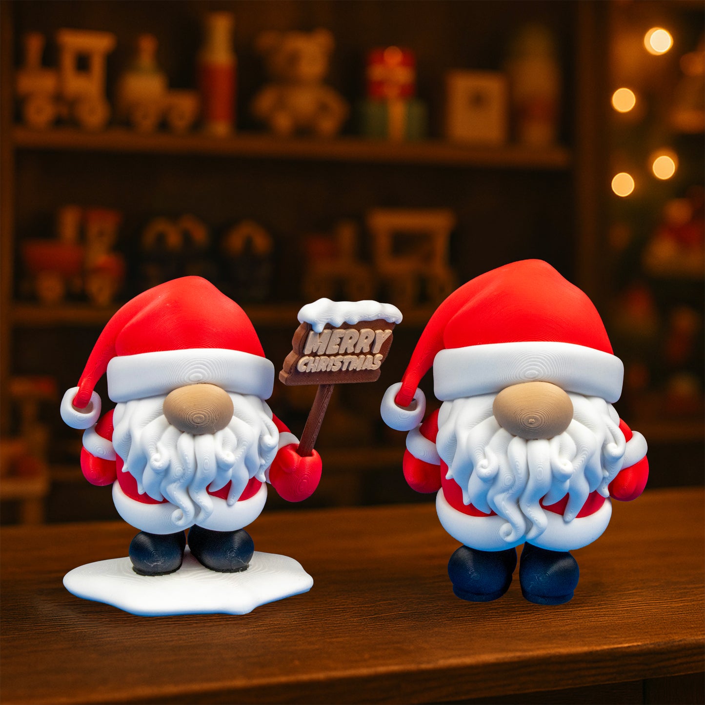 Santa Holiday Gnome Figurine – 3D Printed Winter Shelf Display