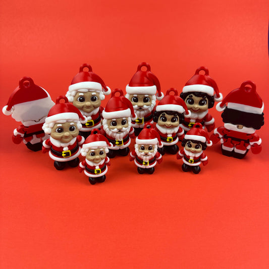 3D Printed Santa Family Articulating Ornaments.