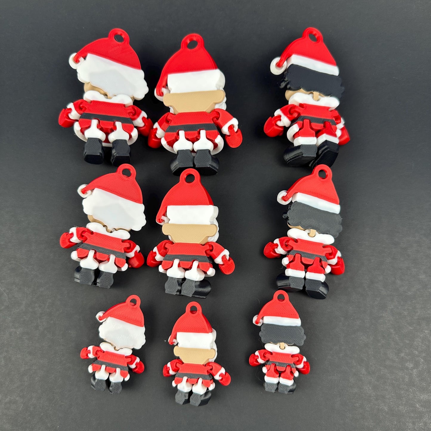3D Printed Santa Family Articulating Ornaments.