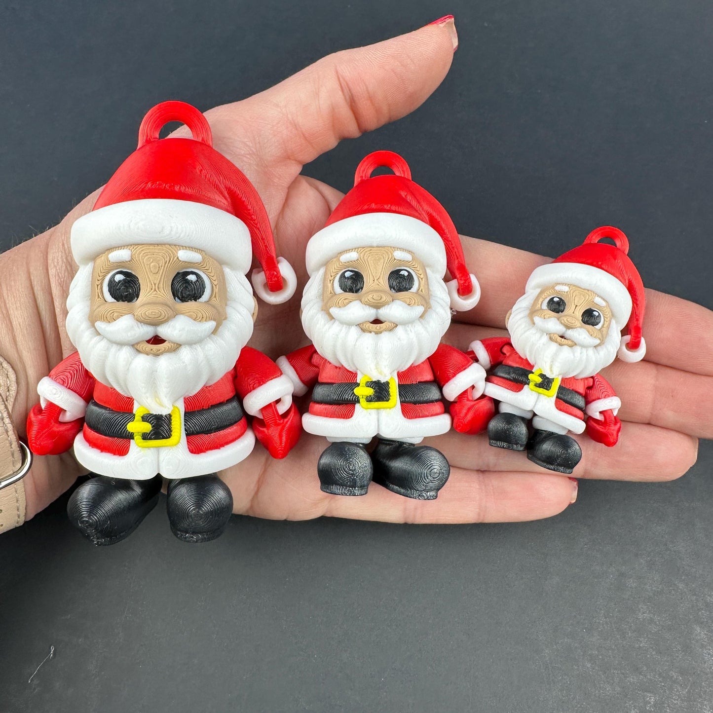 3D Printed Santa Family Articulating Ornaments.