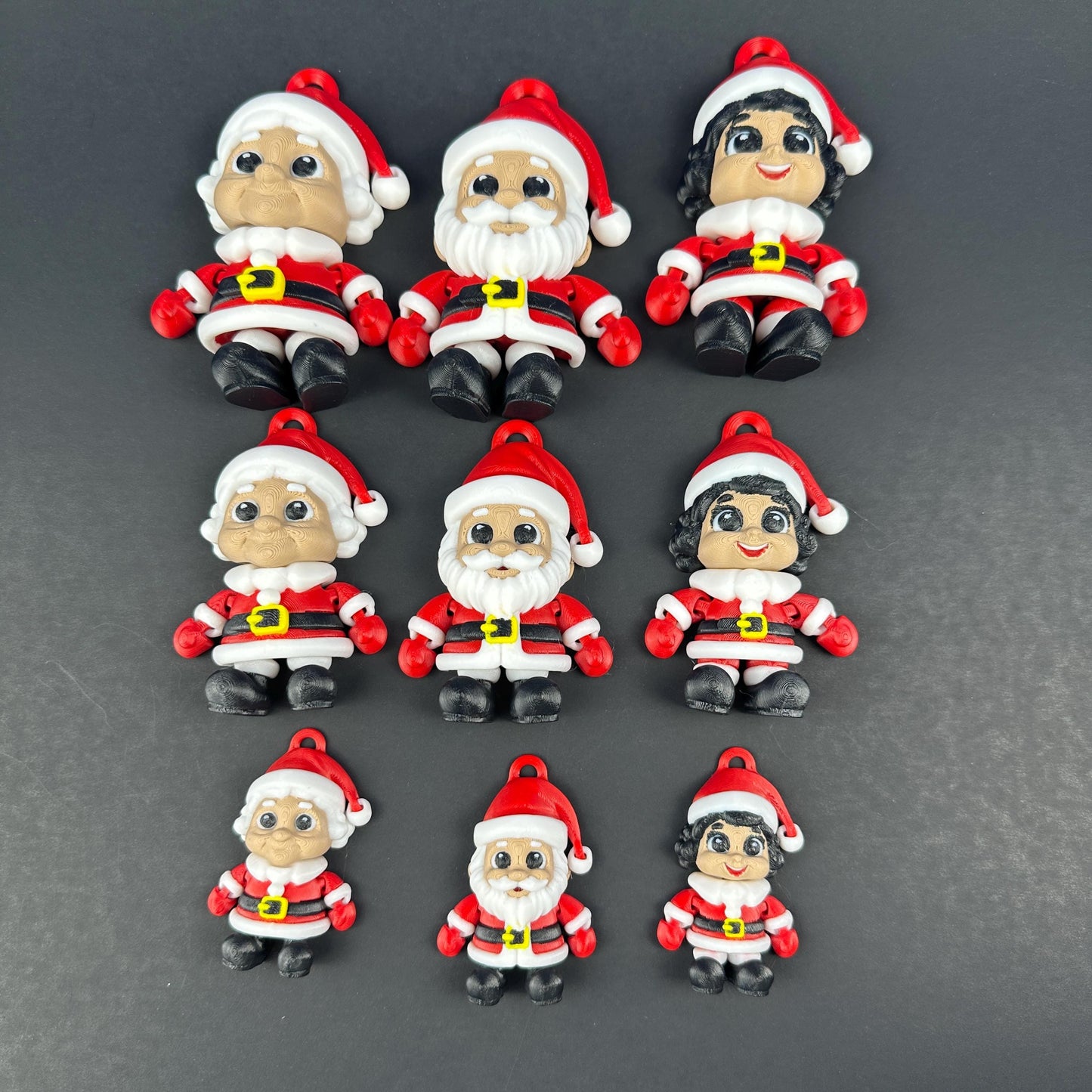 3D Printed Santa Family Articulating Ornaments.